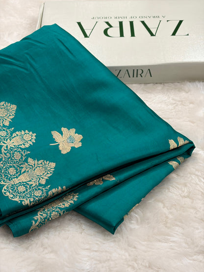 Banarasi Rama Shades Minakari Boota Handwoven Pure Paper Silk RM-79