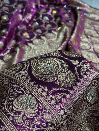 Satin Silk Saree Banarasi Swarovski Work Jaal in Wine Shades BSS23 (R)