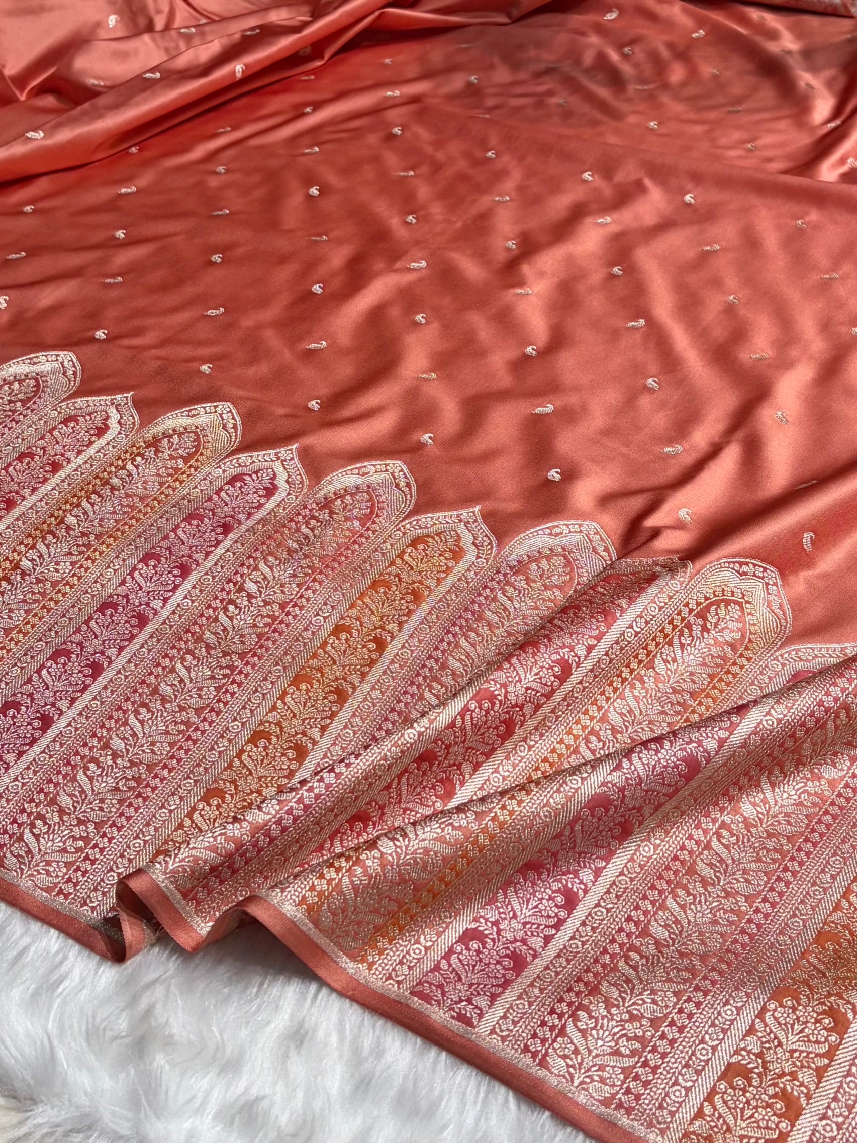 Skirt Border Light Peach Minakari Mashru Silk Saree MS13