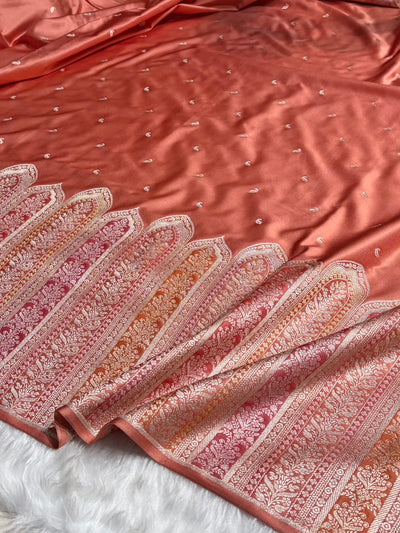 Skirt Border Light Peach Minakari Mashru Silk Saree MCS13