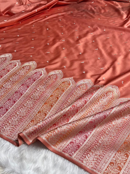 Skirt Border Light Peach Minakari Mashru Silk Saree MS13
