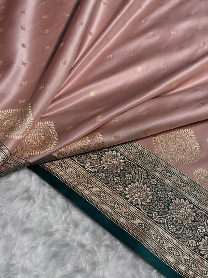 Rose Gold with Rama Booti Satin Katan Silk saree SK29
