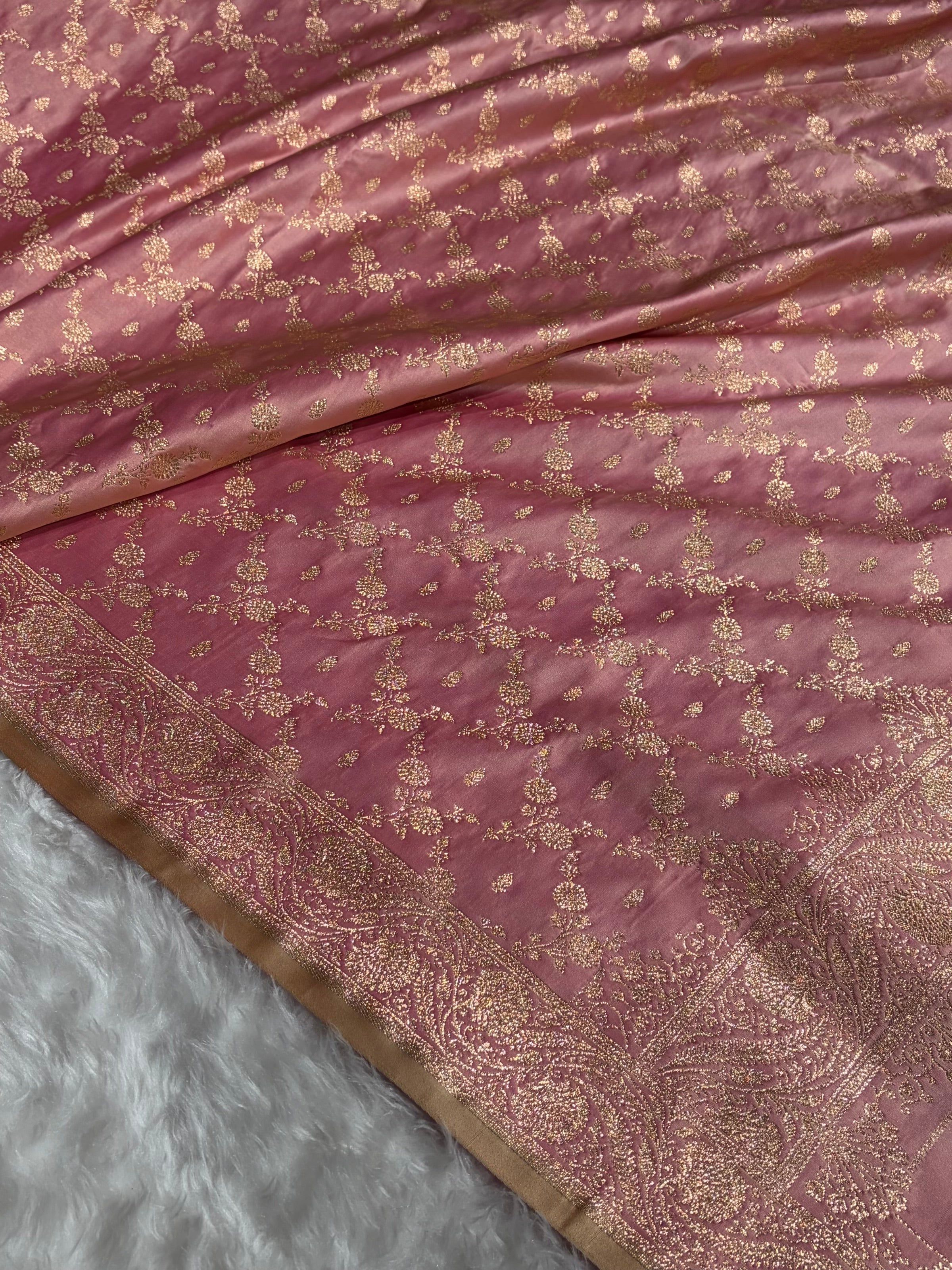 Banarasi Satin Katan Saree Jaal Pattern In Powder Pink Shades SK133