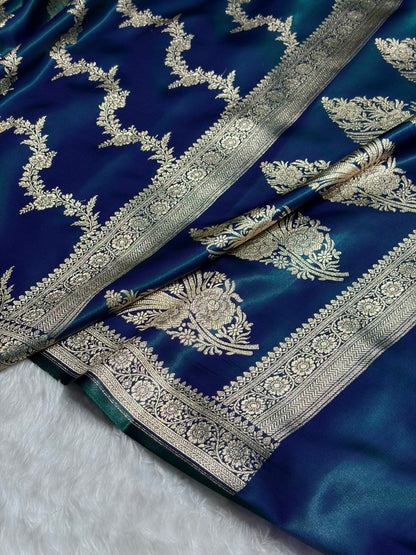 Peacock Shades Banarasi Satin Silk Saree SS35