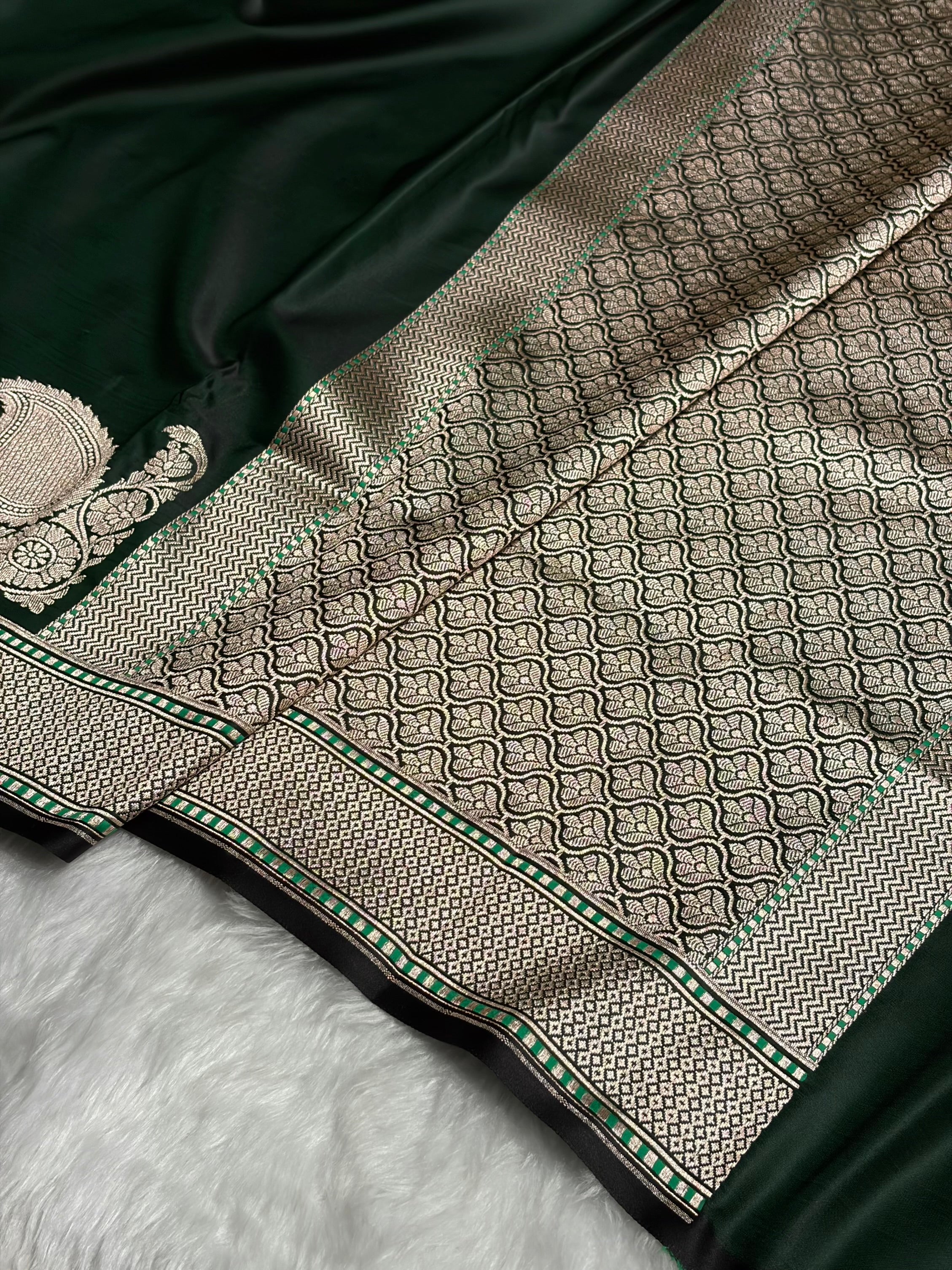 Plain Mashru with Dark Bottle Green Shades MSM-51