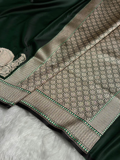 Plain Mashru with Dark Bottle Green Shades MSM-51