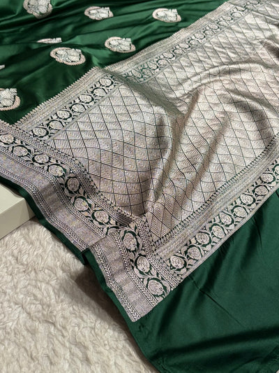 Contrast Bottle Green Minakari Boota Mashru Silk Saree MS35