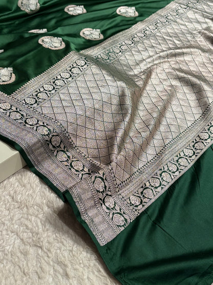 Contrast Bottle Green Minakari Boota Mashru Silk Saree MS35