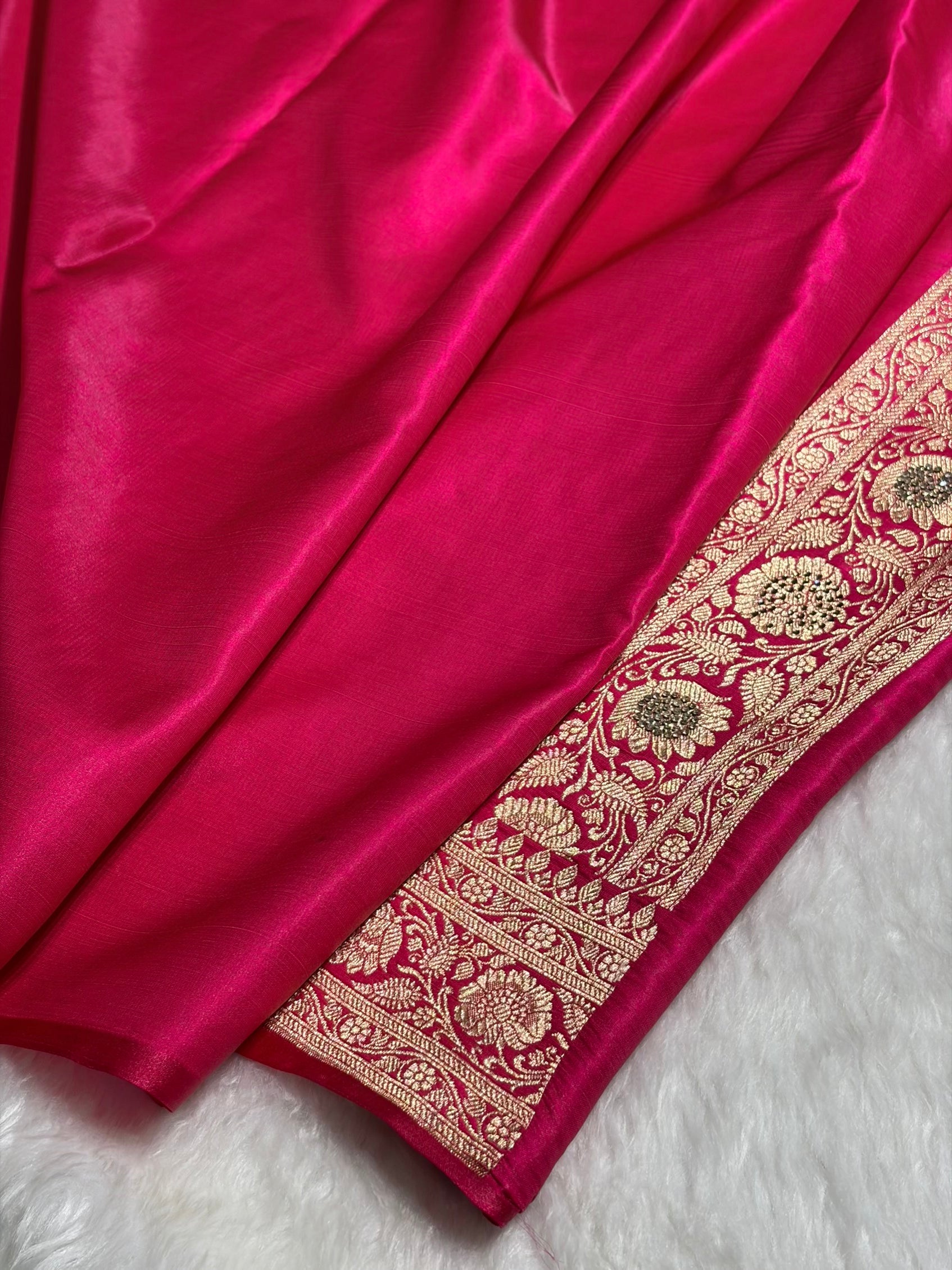 Rani Shades Swarovski Work Jaal Pattern Satin Silk Saree SS18