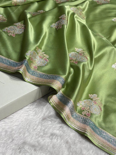 Pista Sona Rupa Minakari Floral Motif Mashru Silk Saree MCS50