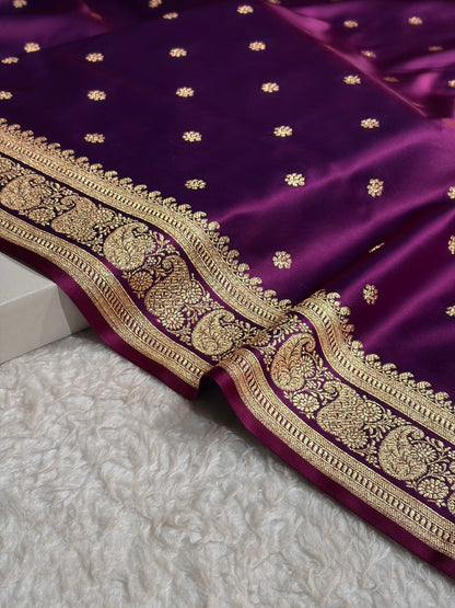 Banarasi Satin Katan Saree With Boota Pattern in Wine Shades SK127