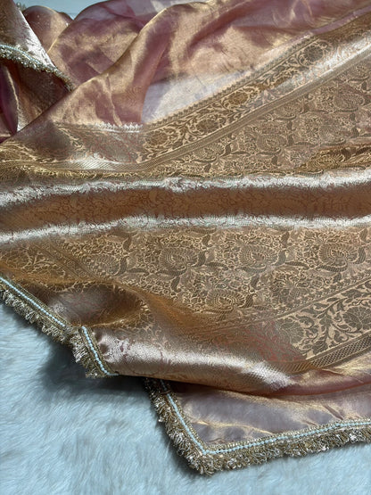 Rusty Pink Shade Pure Tissue Silk Saree with Gota Patti PTGP-17