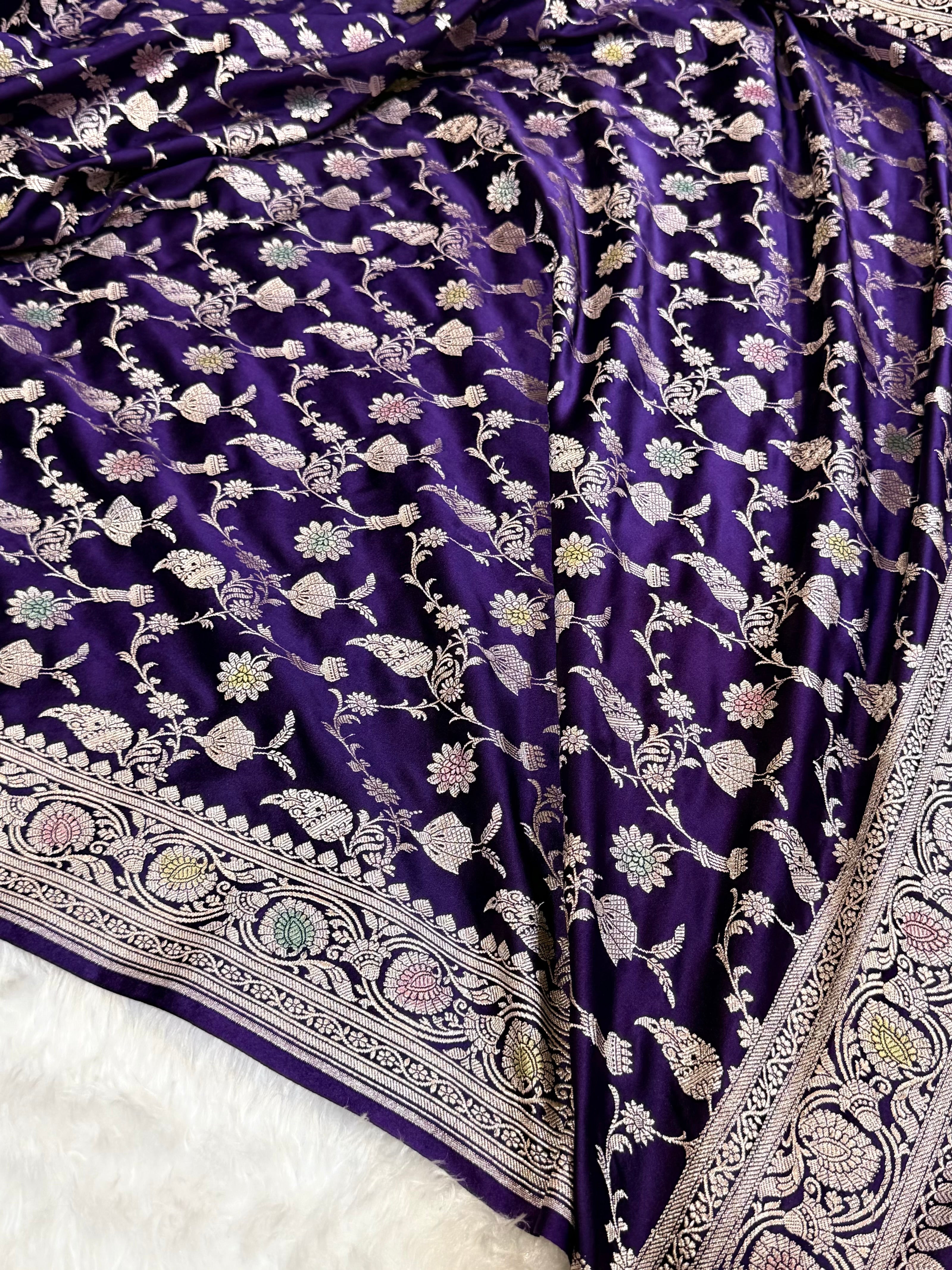 Dark Purple Shades In Minakari Jaal Mashru Silk Saree MS42