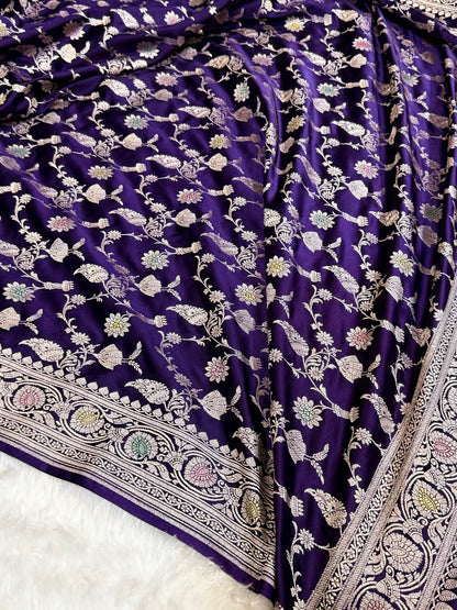Dark Purple Shades In Minakari Jaal Mashru Silk Saree MS42
