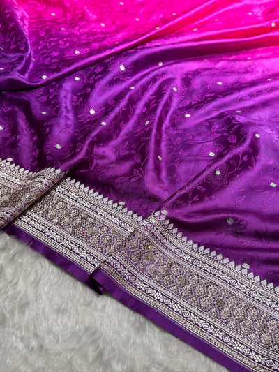 Ombre Purple - Pink Tanchoi With Swarovski Work Floral Mashru Silk Saree BMCS59