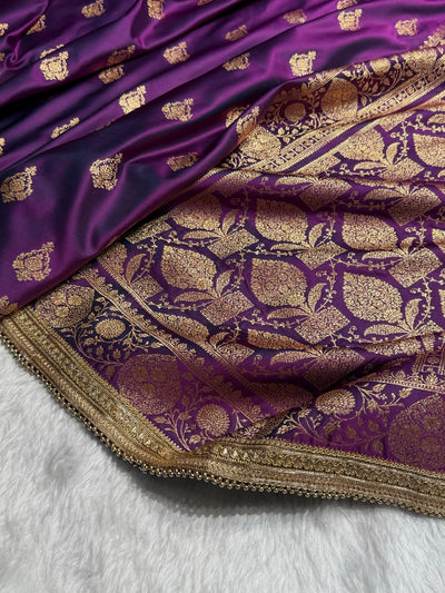 Banarasi Satin Katan Saree With Gotta Patti Boota in Cross Wine Shades SKGP98