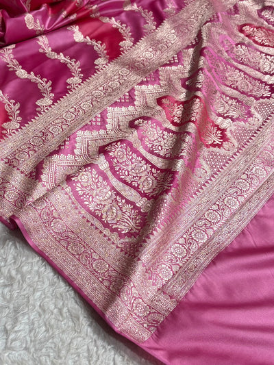 Baby Pink Banarasi Rangkat Mashru Silk Saree With Cross Pattern MSRK02