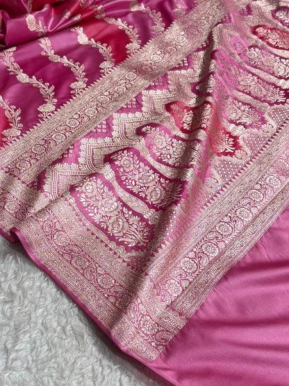 Baby Pink Banarasi Rangkat Mashru Silk Saree With Cross Pattern MSRK02