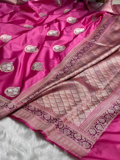 Blush Pink Minakari Boota Mashru Silk Saree MCS35