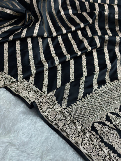 Black With Floral Border Mashru Silk Saree MSM-98