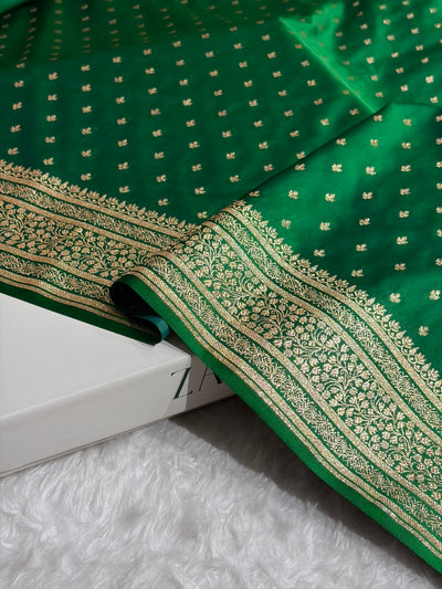 Banarasi Satin Katan Saree in Cross Bottle Green Shades SK88