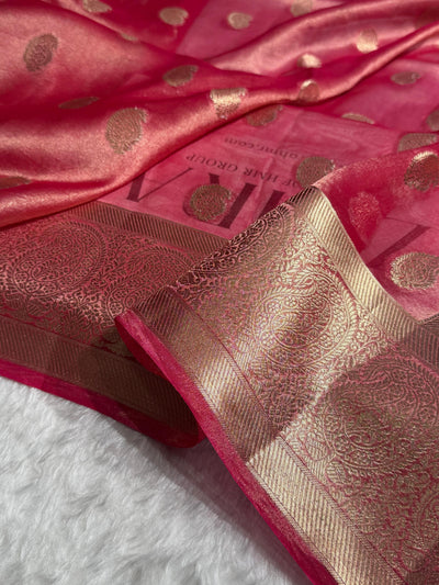 Pastel Pink Floral Shades Pure Tissue Kora Silk Saree TKC-01