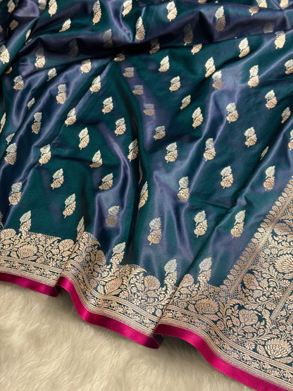 Cross Navy Shades Dual Floral Booti Mashru Silk Saree MSM-69