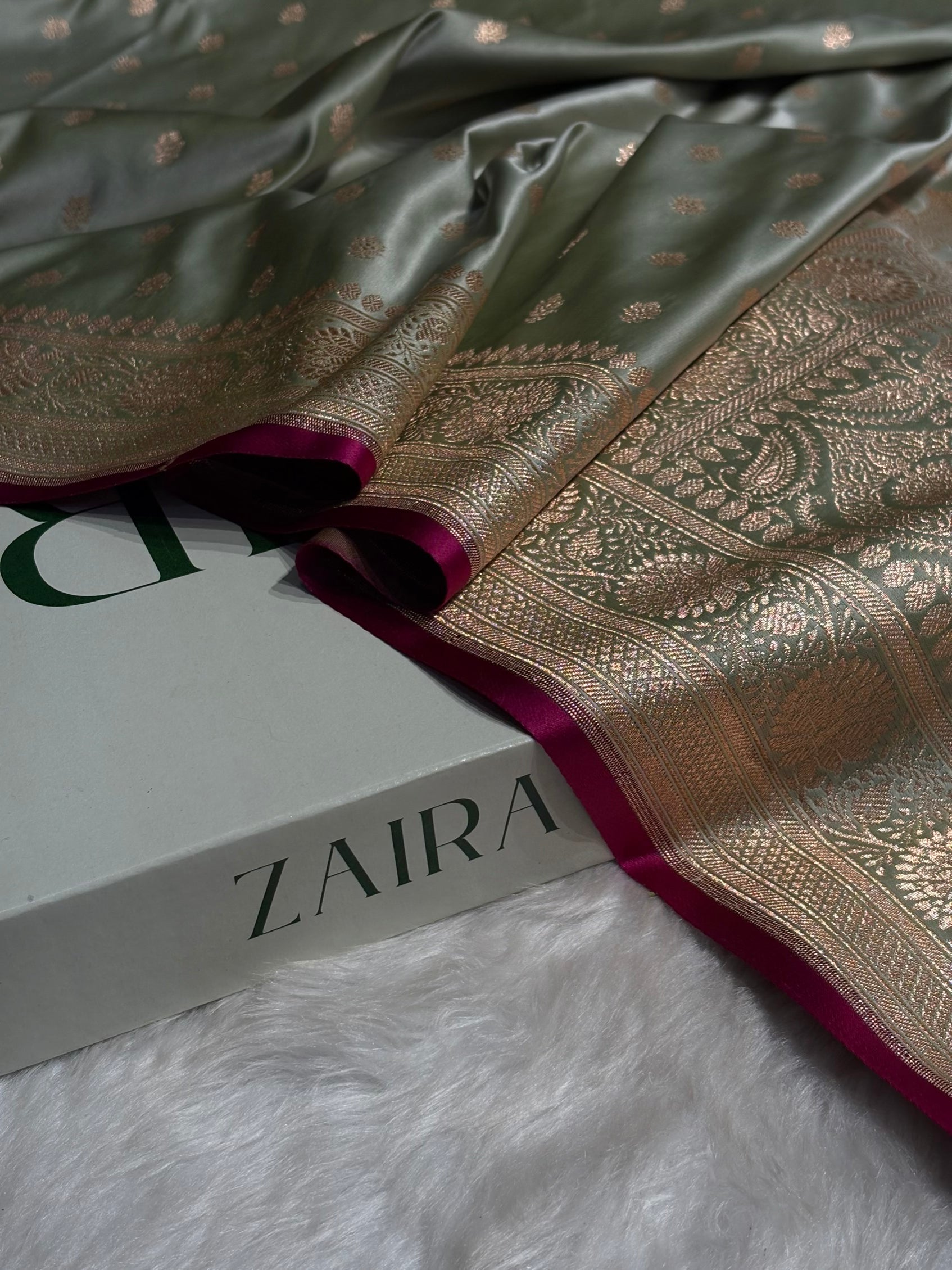 Pista Booti Satin Katan Silk saree SK28