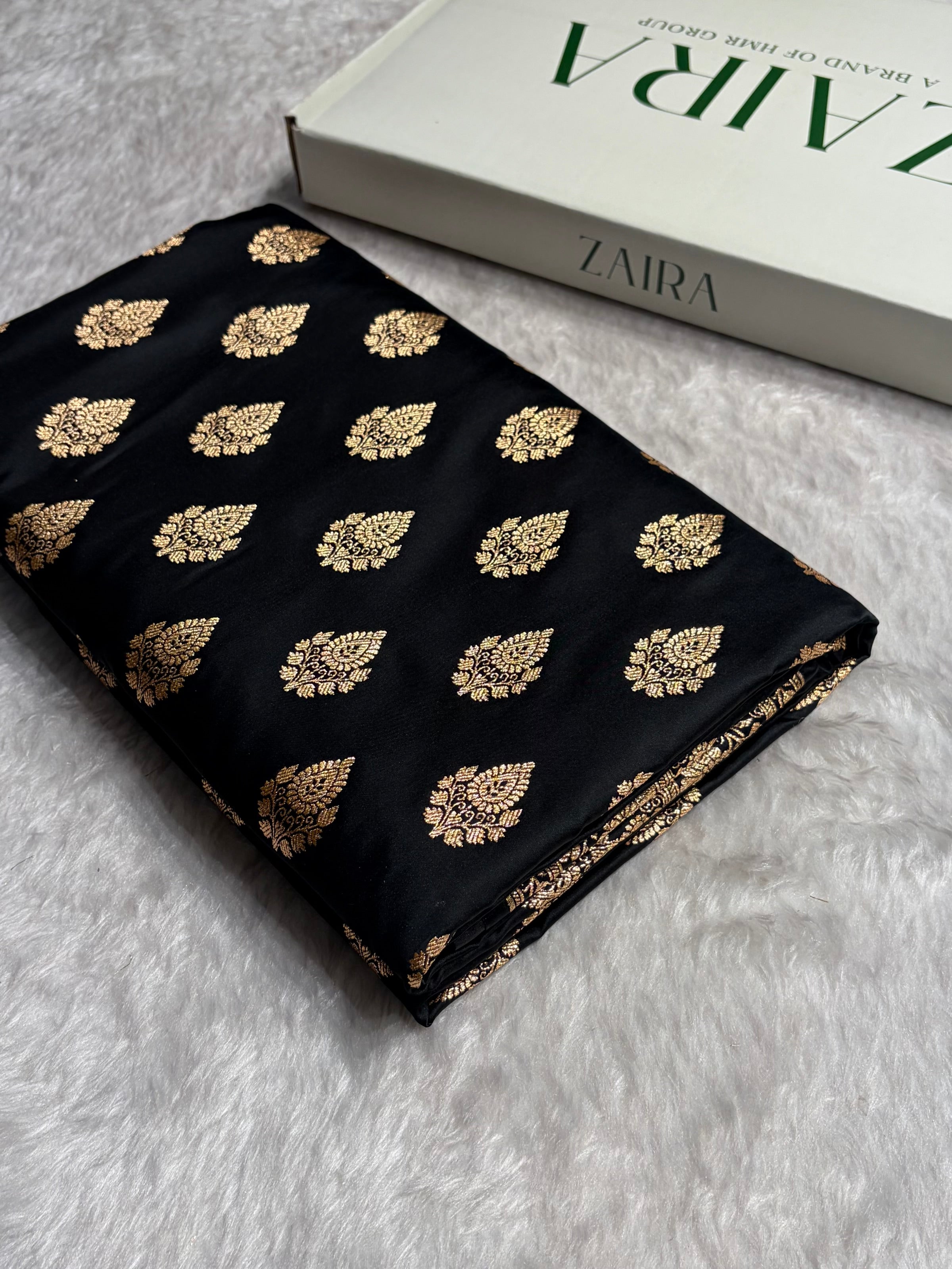 Black Floral Boota Pattern Satin Katan Silk saree SK45