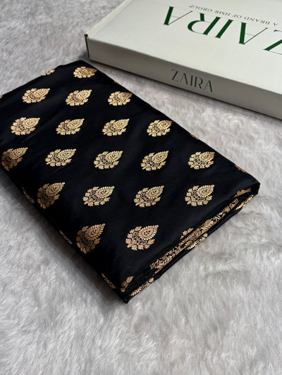 Black Floral Boota Pattern Satin Katan Silk saree SK45