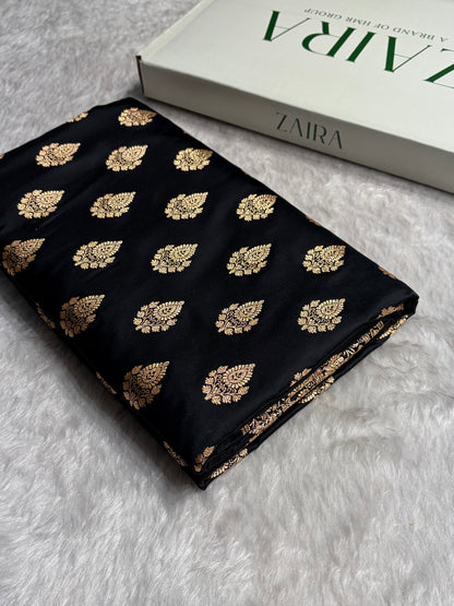 Black Floral Boota Pattern Satin Katan Silk saree SK45
