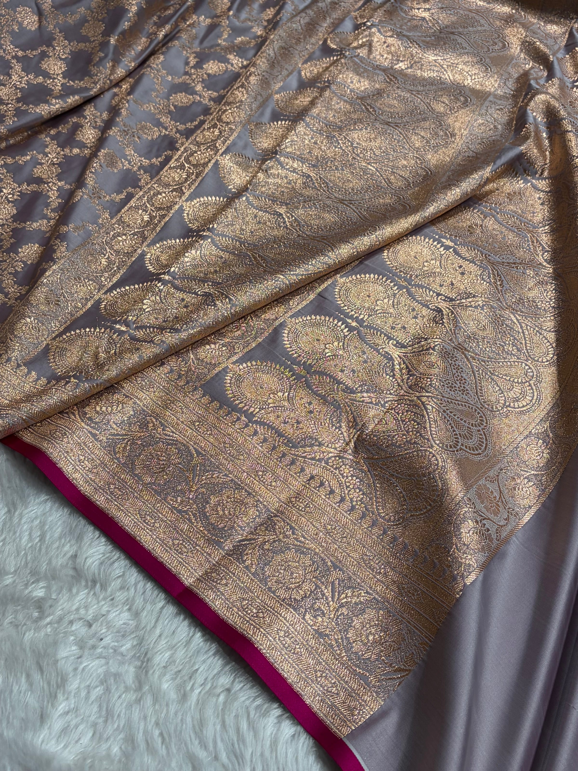Grape Shades Jaal Pattern Satin Katan Silk Saree SK25