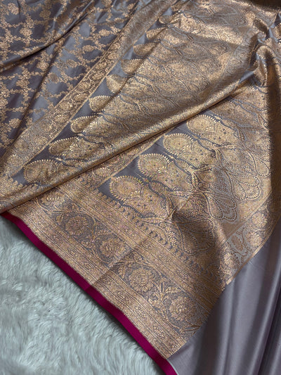 Grape Shades Jaal Pattern Satin Katan Silk Saree SK25