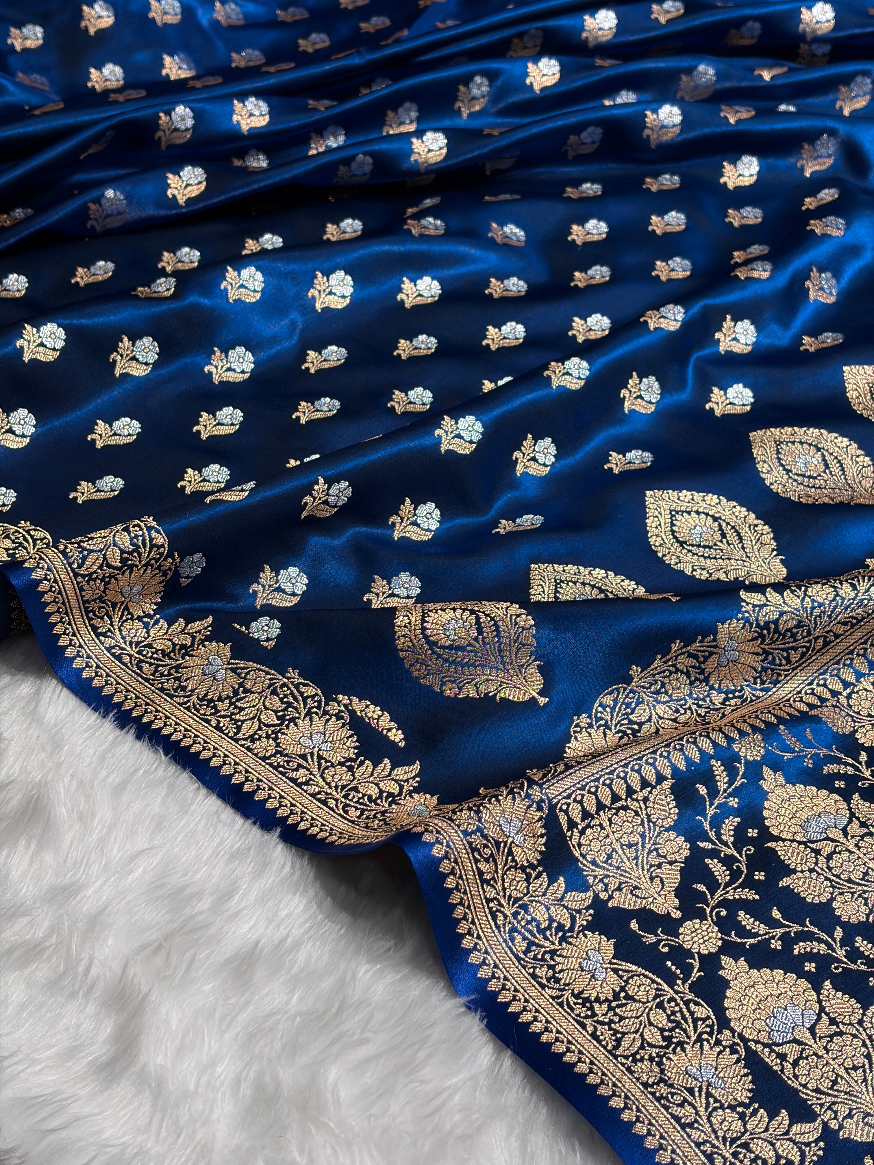 Banarasi Satin Silk Meena Boota in German Blue Shades SS38