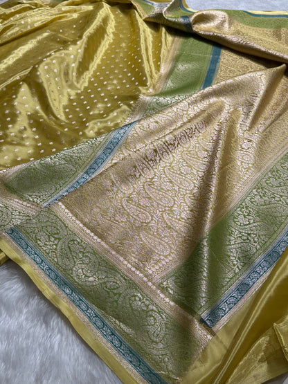 Lemon Shades With Contrast Border Crepe Silky Katan Banarasi Saree CSK-05