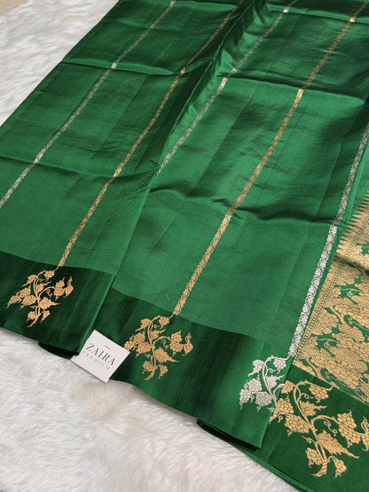 Bottle Green Shades Boota Handwoven Pure Raw Mango Silk RM-11