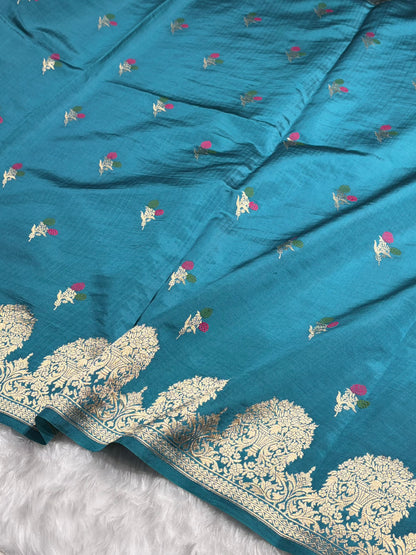 Peacock Blue Shades Minakari Handwoven Pure Raw Mango Silk RM-54