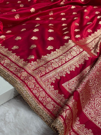 Cross Rani Booti Pattern With Gotta Patti Work Satin Katan Silk Saree SKGP49
