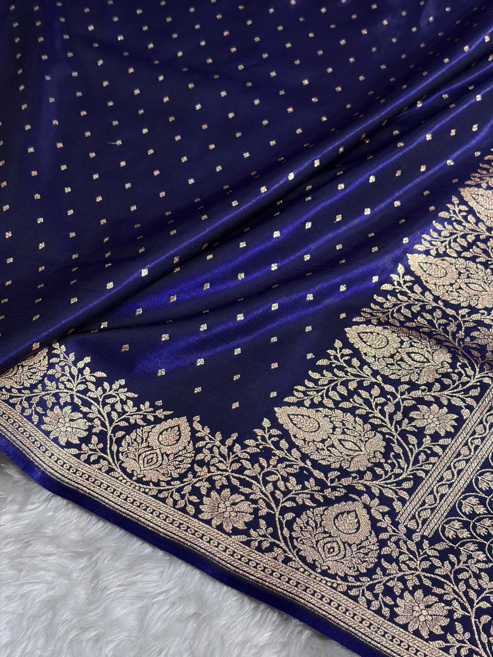 Satin Silk Saree Floral Boota in Royal Blue Shades SS28