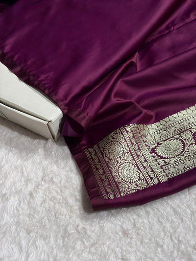Banarasi Satin Katan Saree With Minakari Jaal Pattern in Wine Shades SK126