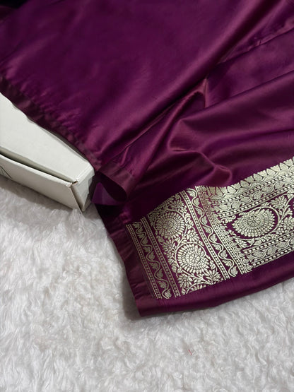 Banarasi Satin Katan Saree With Minakari Jaal Pattern in Wine Shades SK126