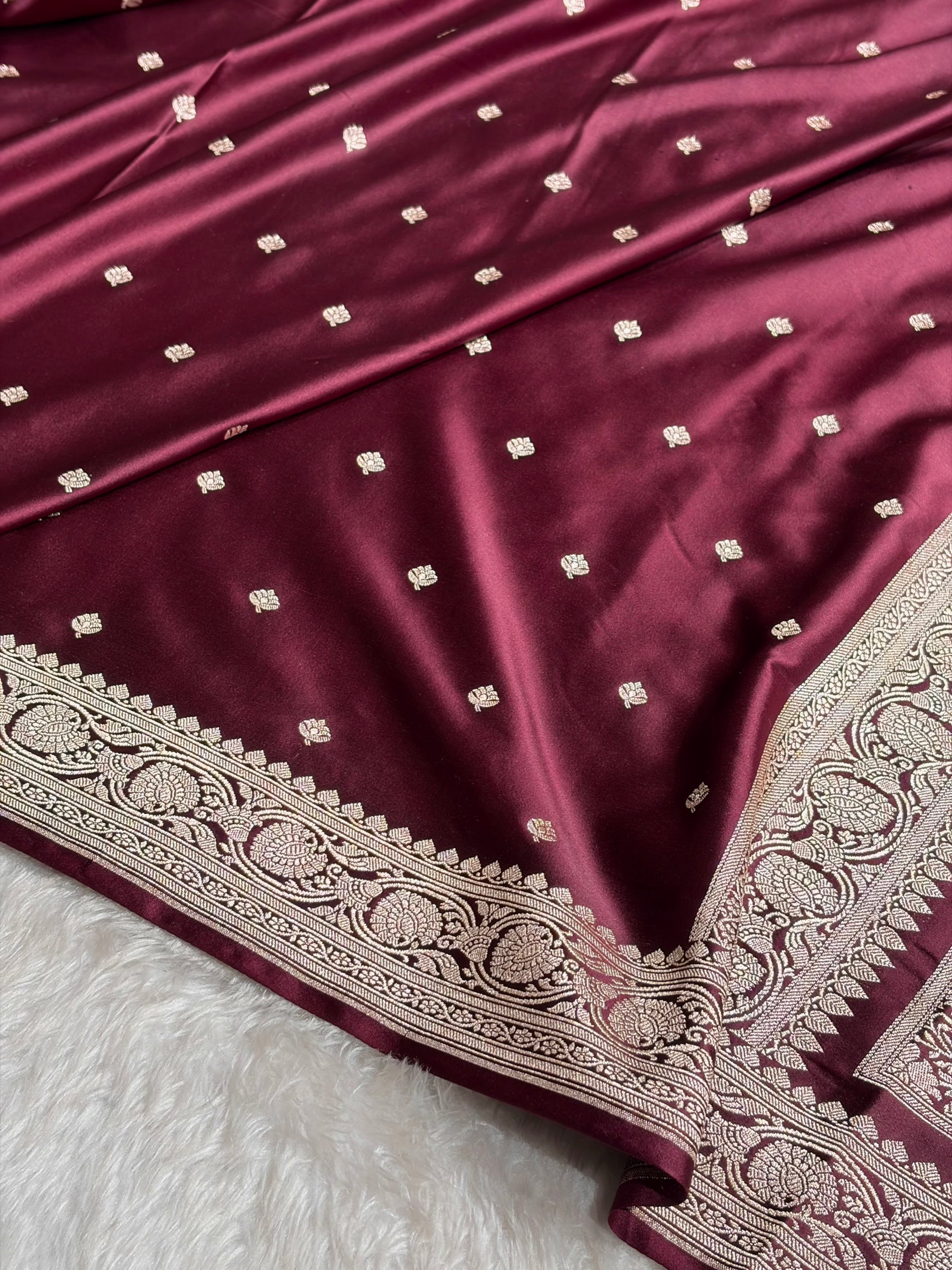 Banarasi Dark Garnet Booti Mashru Silk Saree MS10