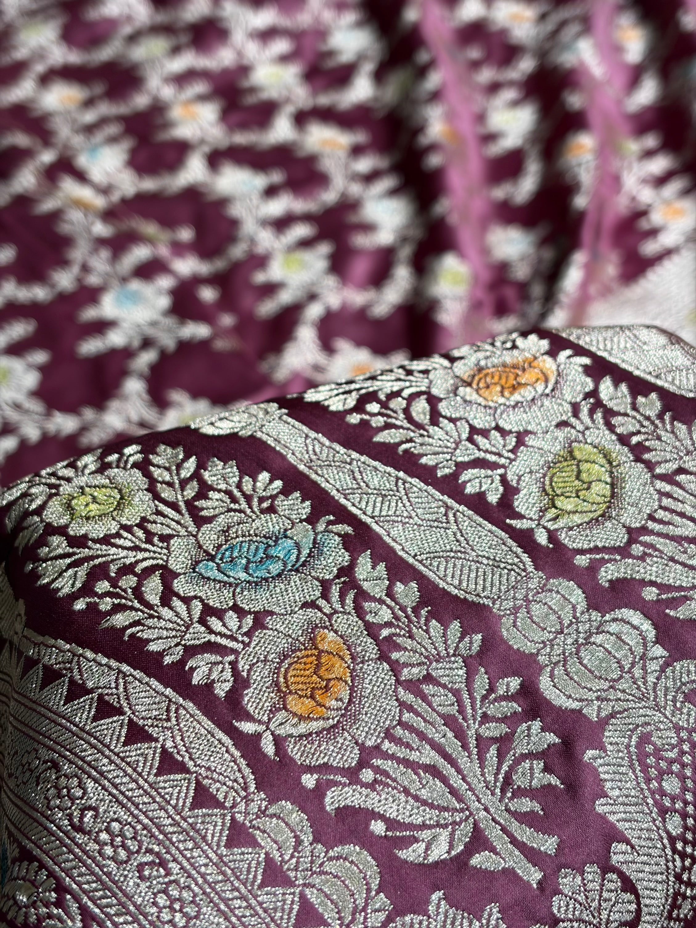 Mauve Shades Banarasi Minakari Floral Jaal Mashru Silk Saree MS28