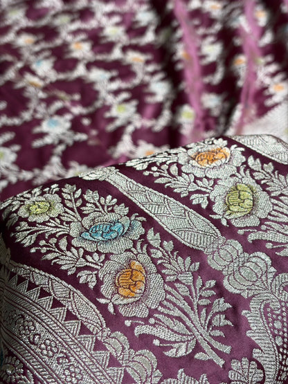Mauve Shades Banarasi Minakari Floral Jaal Mashru Silk Saree MS28