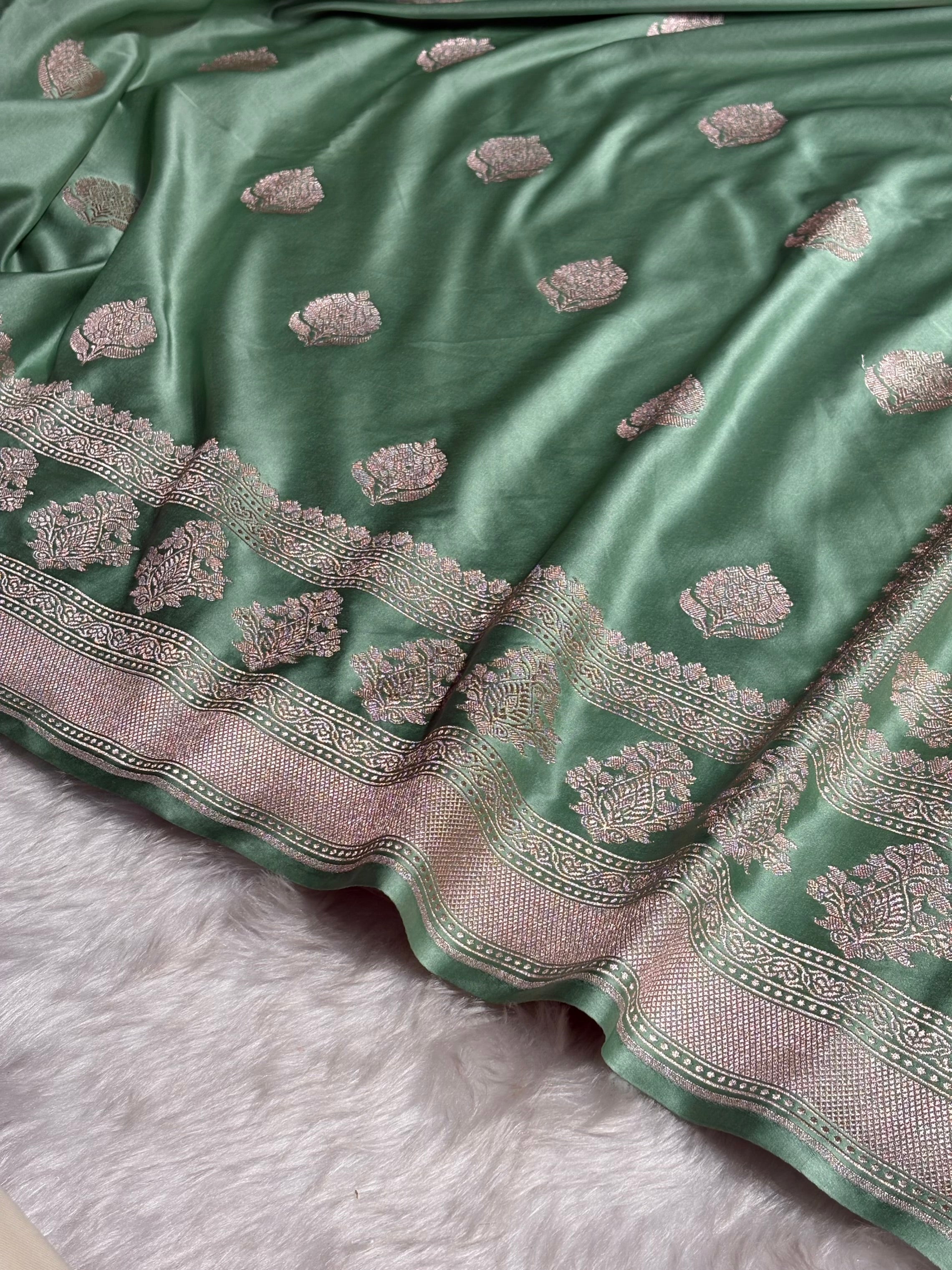 Sea Green Boota Motif Mashru Silk Saree