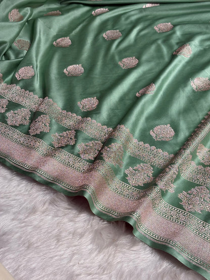 Sea Green Boota Motif Mashru Silk Saree
