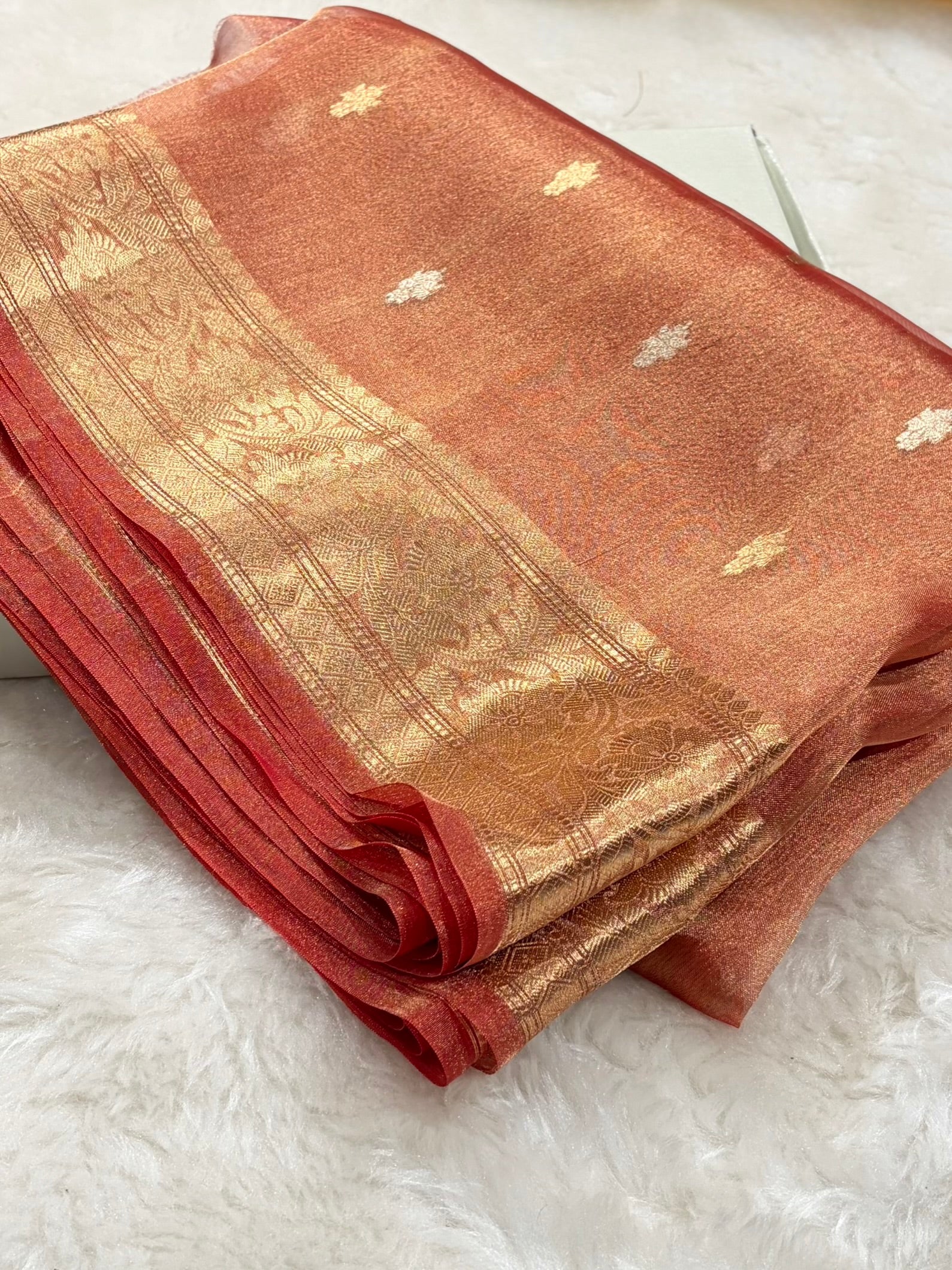 Peach Shades Bananasi Floral Shades Pure Tissue Silk Saree PT-58