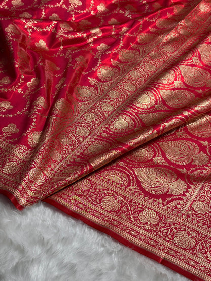 Satin Silk Saree Jaal in Corss Rani Shades SS23