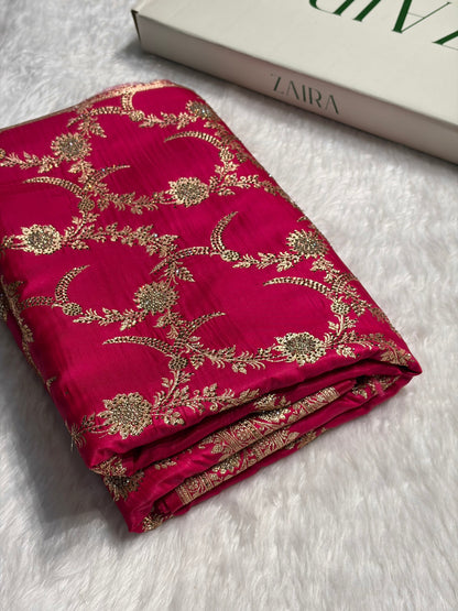 Rani Shades Swarovski Work Jaal Pattern Satin Silk Saree SS18