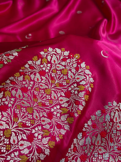 Rani Shades Banarasi With Floral Minakari Pattern Mashru Silk Saree MSM-131